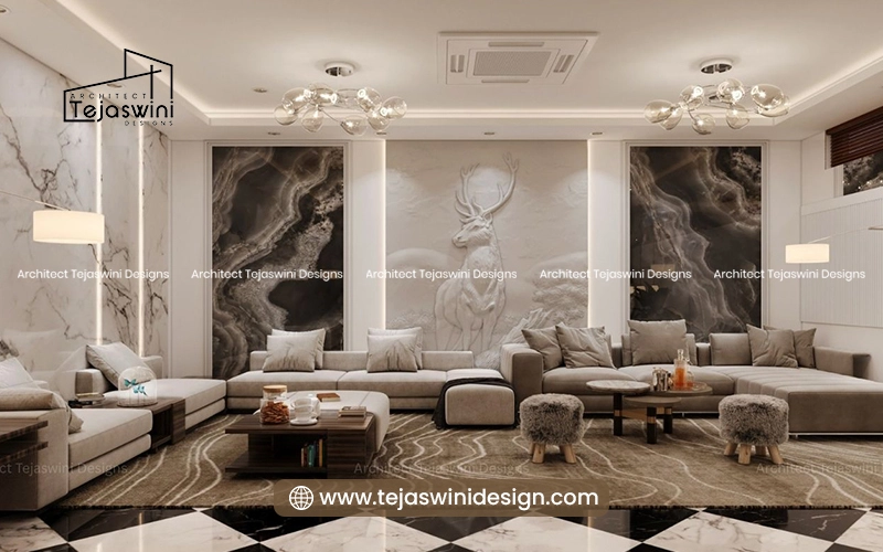Premium false ceiling design for spacious living rooms by Tejaswini Designs