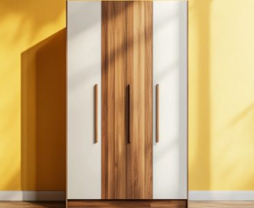 3-Door Contemporary Swing Wardrobe Design in Teak and White