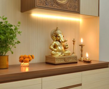 Beige And Cream Modern Mandir Design-img