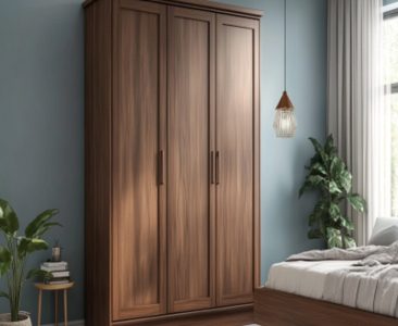 Contemporary 3-Door Swing Wardrobe Design in Suede Laminate Finish