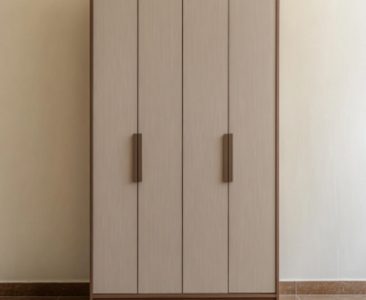 Contemporary 4-Door Swing Wardrobe Design with Textured Inserts