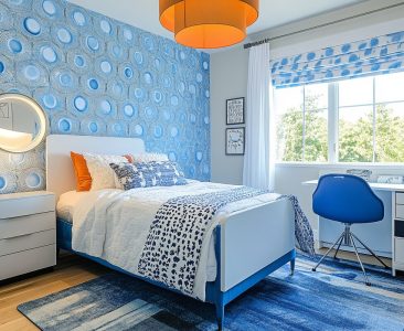 Contemporary Blue Boys Room Design With Wallpaper-img