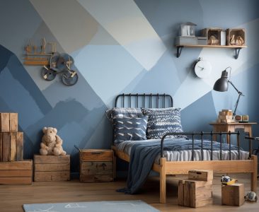 Contemporary Boys Room Design With Abstract Geometrical Wall Design-img
