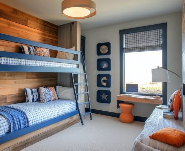 Contemporary Boys Room Design With Blue And Wood Bunk Bed-img