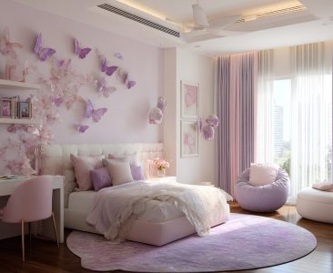 Contemporary Kids Bedroom Design With 3D Effect Butterflies-img