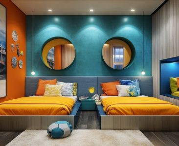 Contemporary Kids Room Design With Twin Beds-img