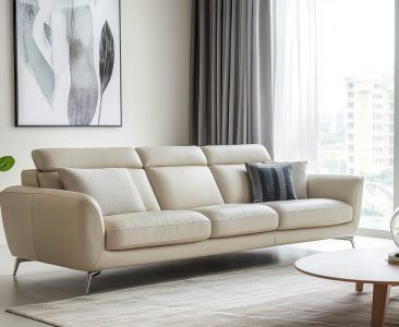 Contemporary Living Room Design with 3 Seater Sofa with Cream Leather Sofa-img