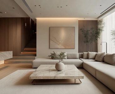 Contemporary Living Room Design with L-Shape Sofa and Marble Table-img