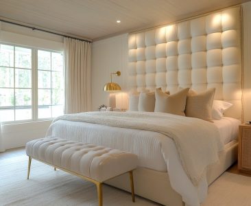Contemporary Master Bedroom Design with Cream Fabricated Wall Panel-img