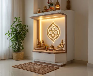 Contemporary Style Compact Mandir Design In White-img