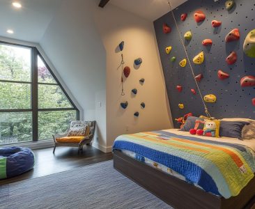 Modern Kids Bedroom Design With Rock Climbing Wall-img