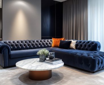 Modern Living Room Design with Chesterfield L-shaped Sofa and Marble Table-img