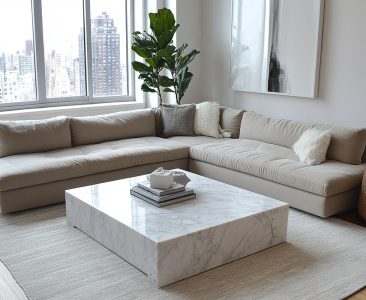 Modern Living Room Design with L-Shaped Sofa and Marble Table-img