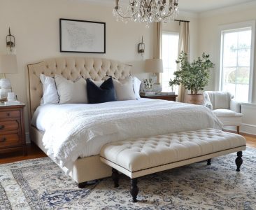 Modern Master Bedroom Design with King Bed and Upholstered Bench-img