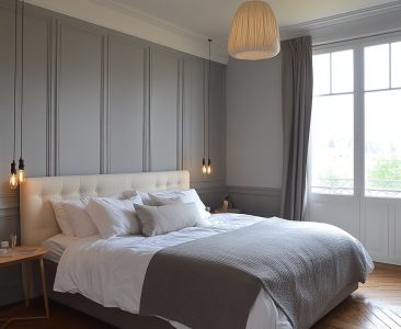 Modern Master Bedroom Design with Upholstered Bed and Wall Panels-img