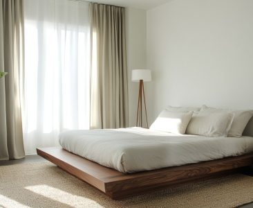 Modern Master Bedroom Design with Wooden Platform Bed-img