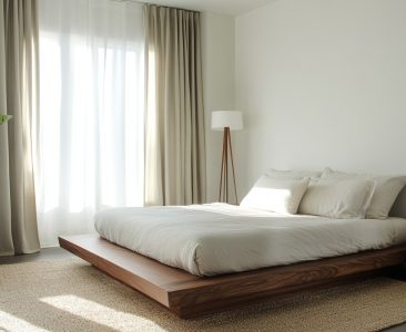 Modern Master Bedroom Design with Wooden Platform Bed-img