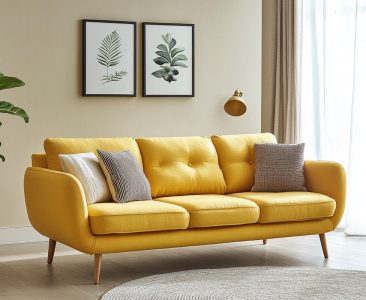 Modern Yellow-Themed Living Room Design with 3-Seater Sofa-img