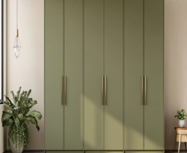 Olive Green Contemporary 6-Door Swing Wardrobe Design