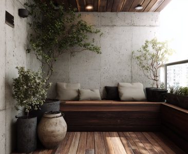 Rustic Balcony Design with Concrete Texture Wall Design-img