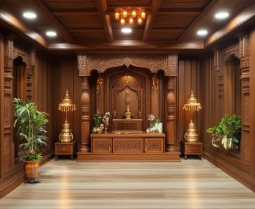 Spacious Wooden-Themed Mandir Design With Storage Units-img